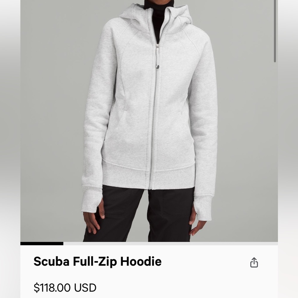 Lululemon Light Heathered Gray Full Zip Scuba Hoodie Size 8